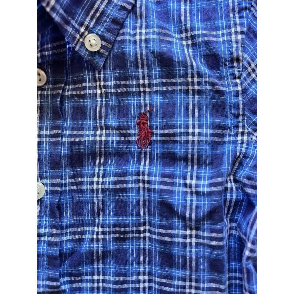 Ralph Lauren Boys Button-Up Blue Cotton Plaid Shirt Collar 12 Months‎